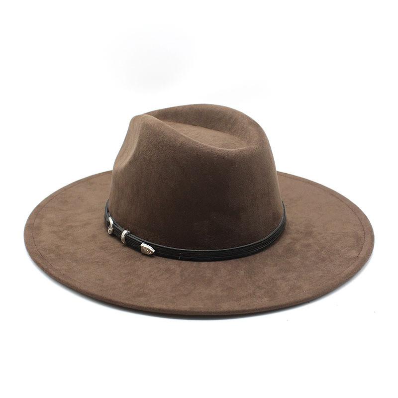 Traditional Ethnic Style Fedora Hat With Suede Fabric And Wide Brim For Winter Wear