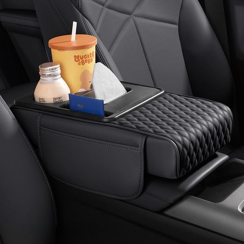 Multi-Functional Car Armrest Box Pad Height Increasing Pad Center Armrest Tissue Box Storage Bag Water Cup Holder