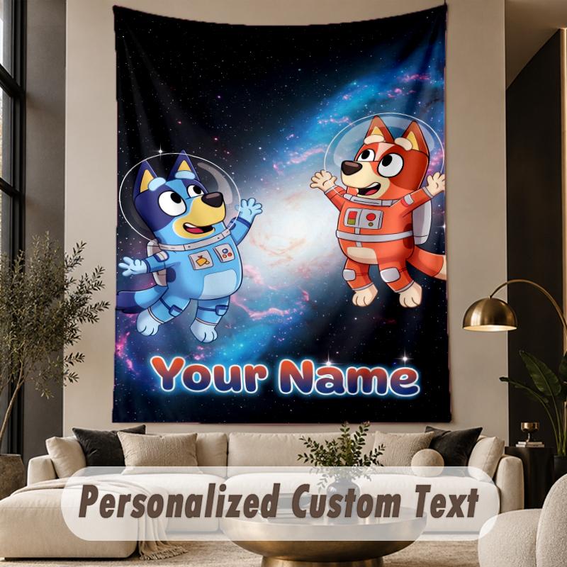 Custom Text Tapestry Bluey Print Wall Tapestry Indoor Living Room Wall Decor