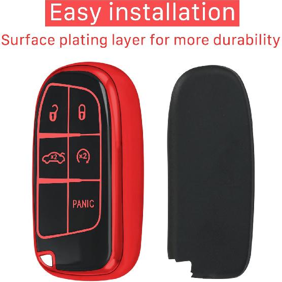 for Jeep Key Fob Cover with keychian,TPU Protection Key Case Compatible with RAM Grand Cherokee Renegade Chrysler Durango Journey Smart Remote