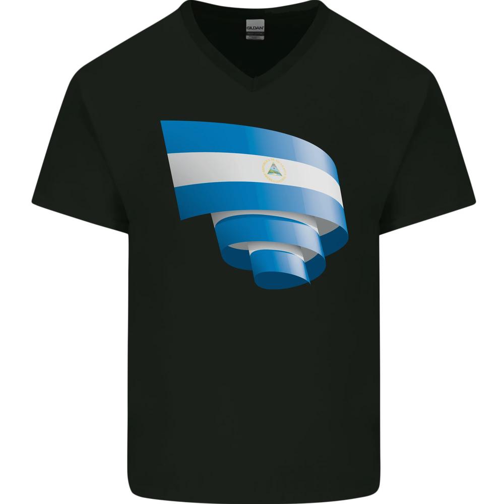 Curled Nicaragua Flag Nicaraguan Day Football Mens VNeck Cotton T-shirt XXXXL