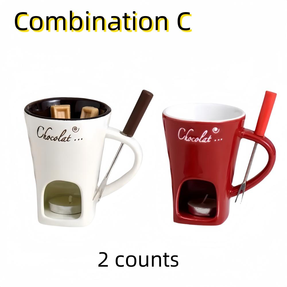 

Горячая Распродажа 2 шт. Керамические чашки для шоколадного фондю | Чашки для плавления мороженого и сыра на День святого Валентина | Многоразовые с вилками S