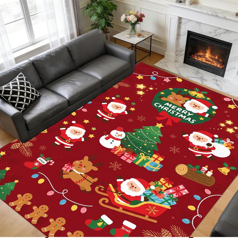 Christmas Printed Square Area Rug Soft Non Slip Floor Carpet For Bedroom Holiday Gift