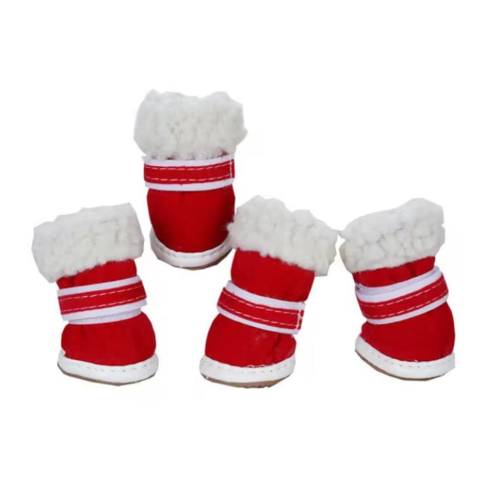 

4pcs/set Plush Winter Dog Shoes Adjustable Dog Foot Cover Puppy Warm Shoes for Puppy Dogs XXL красный