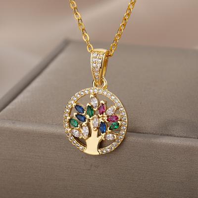 Lebensbaum Halskette für Damen Edelstahl Lange Kette Anhänger Halsketten 2024 Trend Choker Ästhetischer Schmuck collares mujer