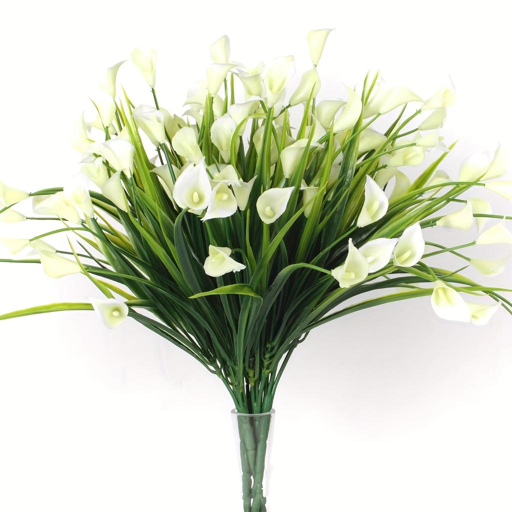 1pc Elegant Artificial Calla Lily Bouquet - Realistic White Plastic Flowers with Green Stems, Perfect for Home Decor, Weddings, Indoor/Outdoor Use