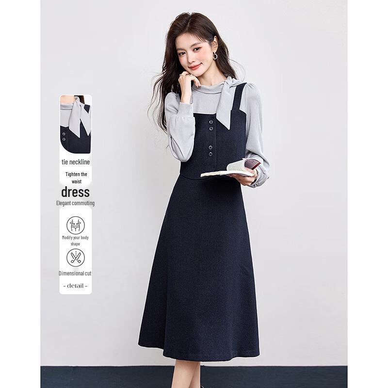 

Элегантное зимнее платье А-силуэта с завязками на шее L