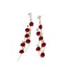 Natural Silver Needle Red Tassel Heart & Pearl Earrings for Women - Face-Slimming, Fashionable Wedding Jewelry