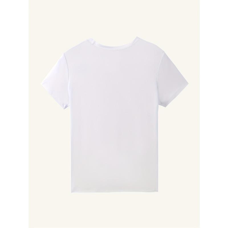 European Sizes Women's Casual Short Sleeve T-Shirt - Colorful Stylized Floral Print, Semi-Sheer Light Filtering