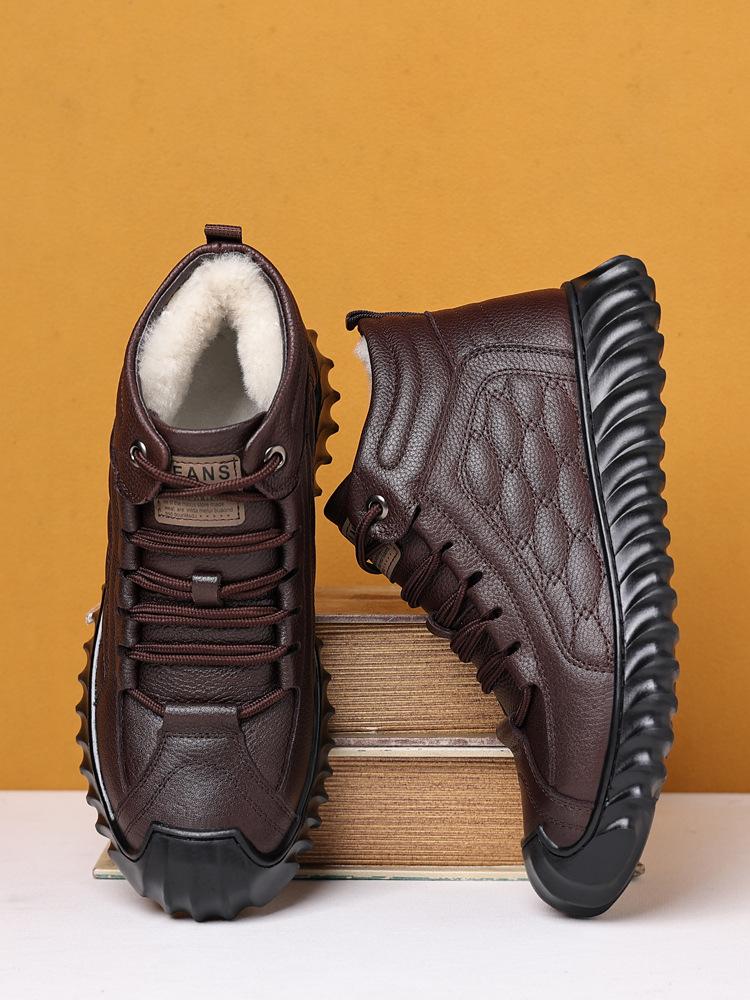 

First layer cowhide European wool winter velvet warm thickened casual high top cotton leather shoes snow boots 44