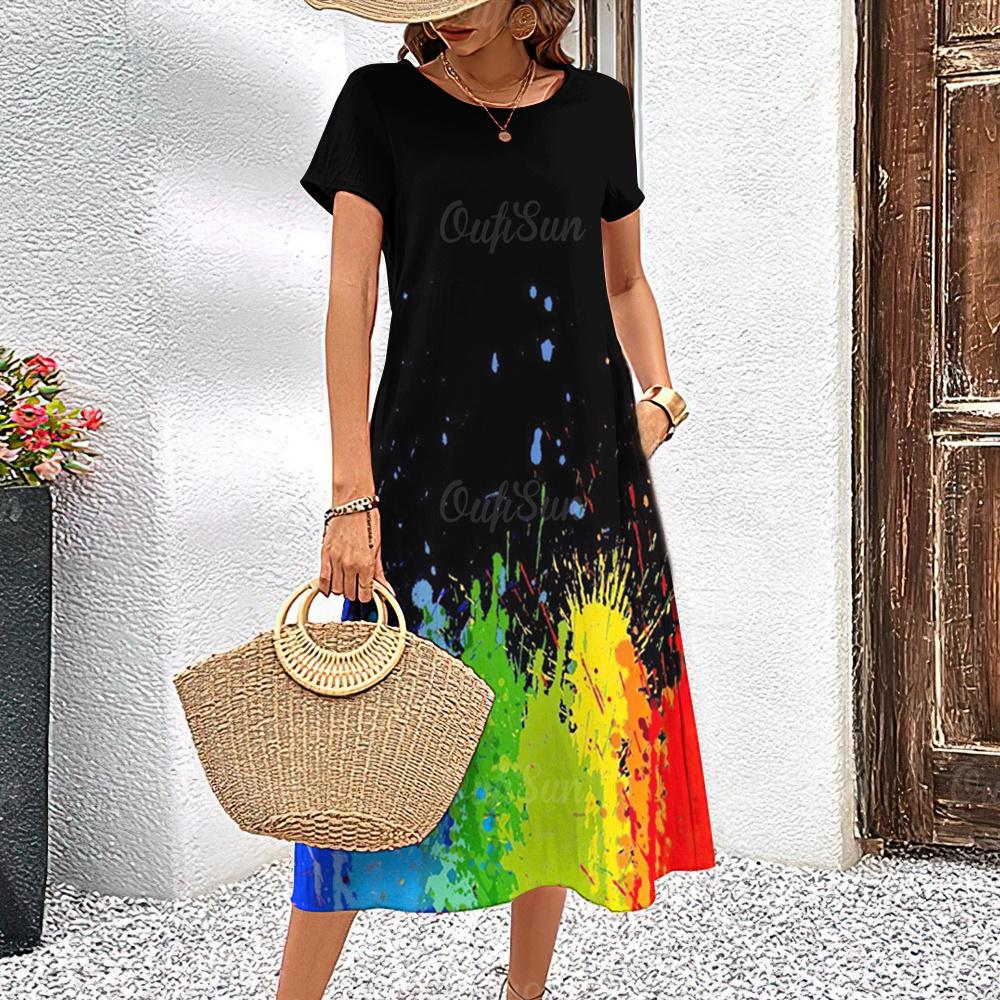 Nové dámské šaty Grafický potisk Elegantní a krásné Midi šaty Plus size Dámské Letní Jednodílné šaty