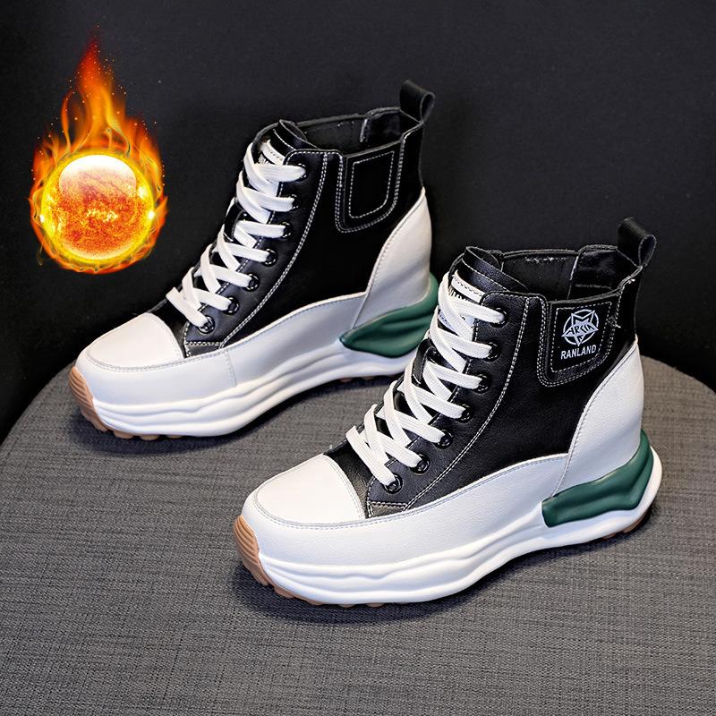 Women's shoes 2026 autumn new muffin single shoes versatile high heel thick sole inner height increase casual high top shoes short boots