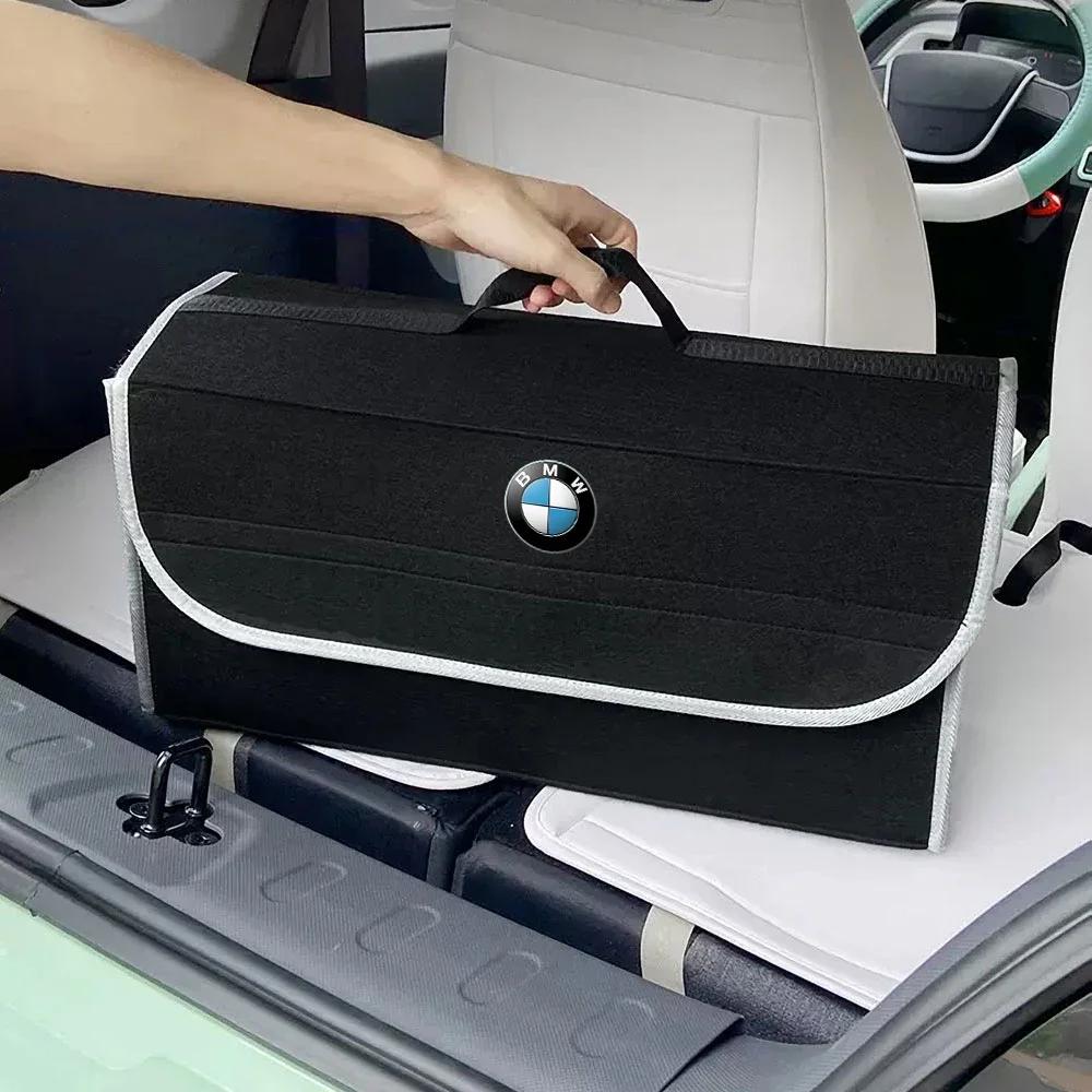 XWOWN1 Car Trunk Storage Bag Leather Camping Box Collapsible Auto Emblem Organizer Accessories for BMW M Performance E36 E60 E90 E46