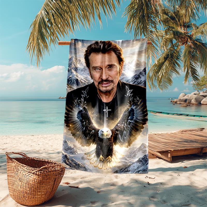 French legendary rock singer and actor Johnny Hallyday towel outdoor camping vacation swimming beach towel outdoor absorbent bath towel Y6
