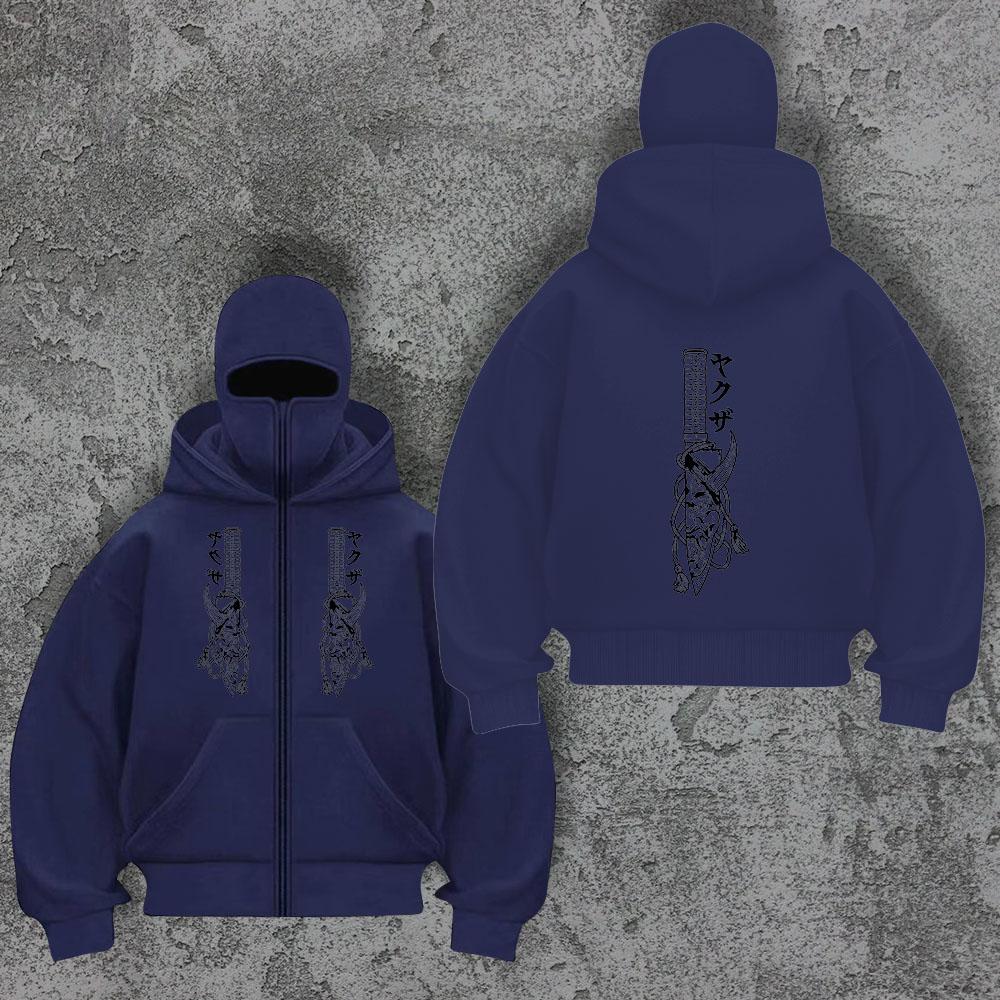 Trendy Zipper Hoodie Sword Men's Y2K Masked Hoodie Sweatshirt Sports Hoodie Spring and Autumn Plush