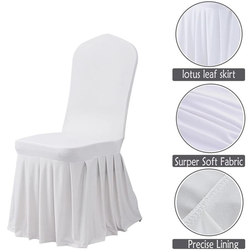 New 6-1PC Wedding Chair Cover Party Decoration Spandex With Skirt Pleated Use Elastic Stretch Dining Birthday Hotel Banquet Gift
