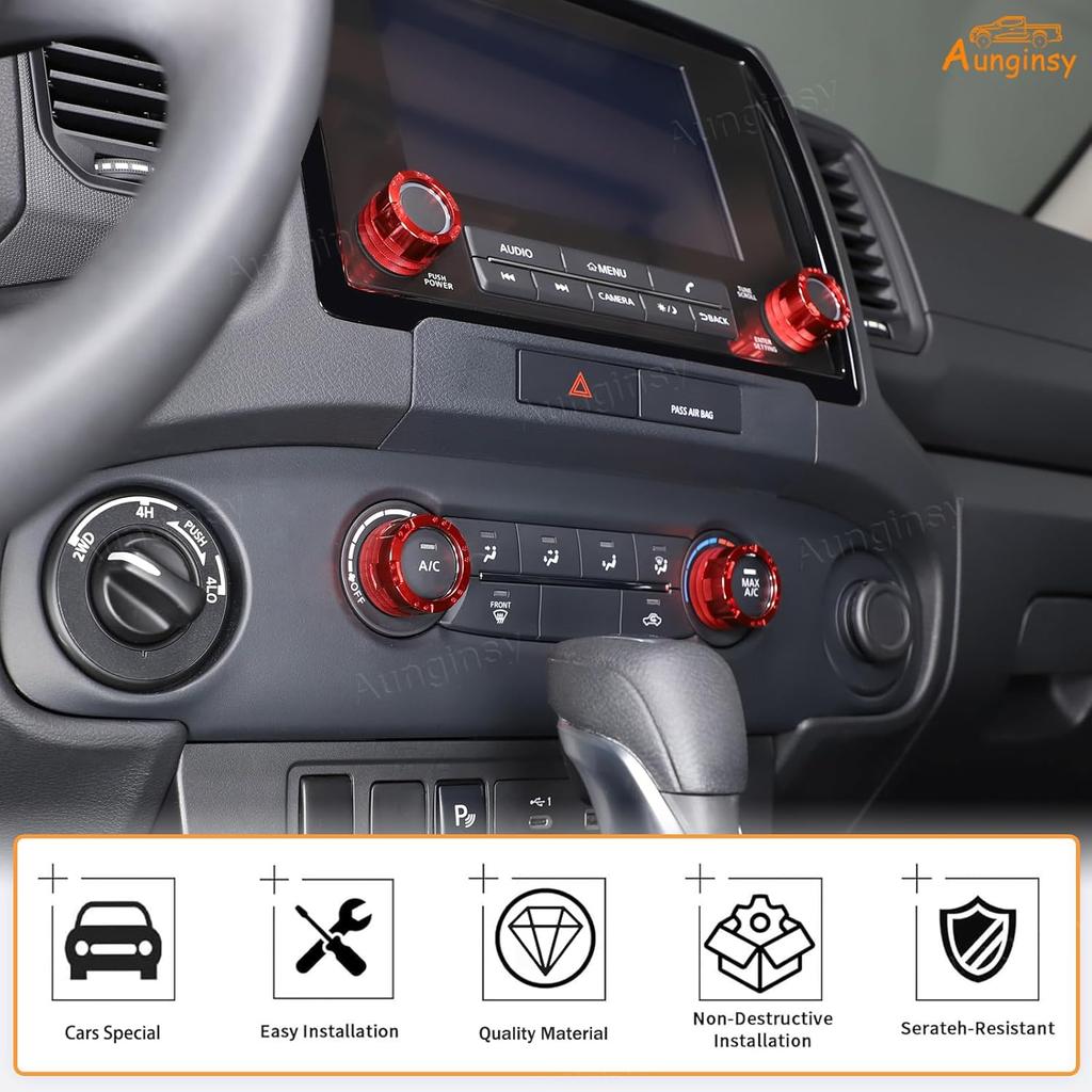 Aunginsy Center Console Air Conditioner Volume Knob Button Circle Cover Compatible with Nissan Frontier 2022-2025 Car 4Pcs A/C Switch Button Knob
