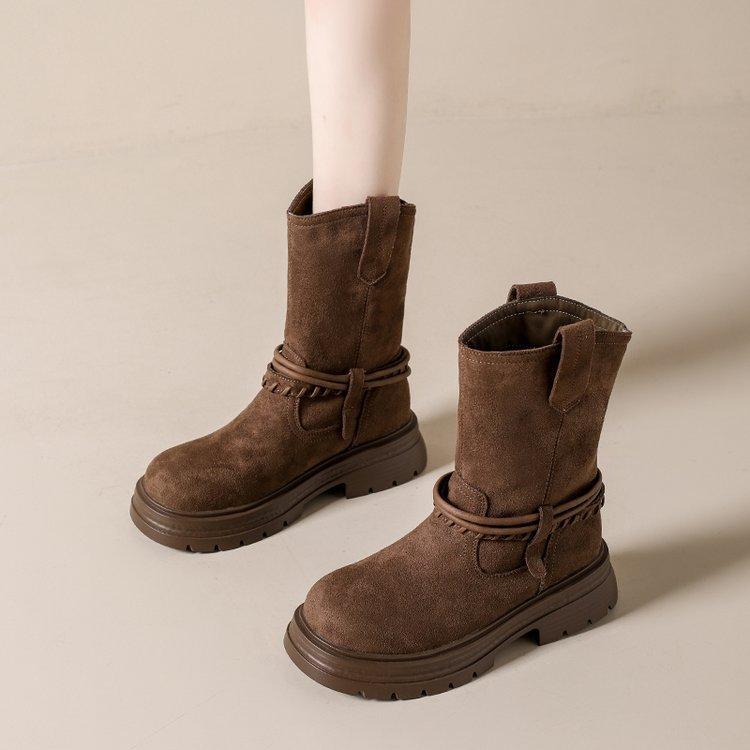 Platform Martin boots women's short boots 2025 autumn and winter new retro British style thick heel medium boots Maillard stacking boots