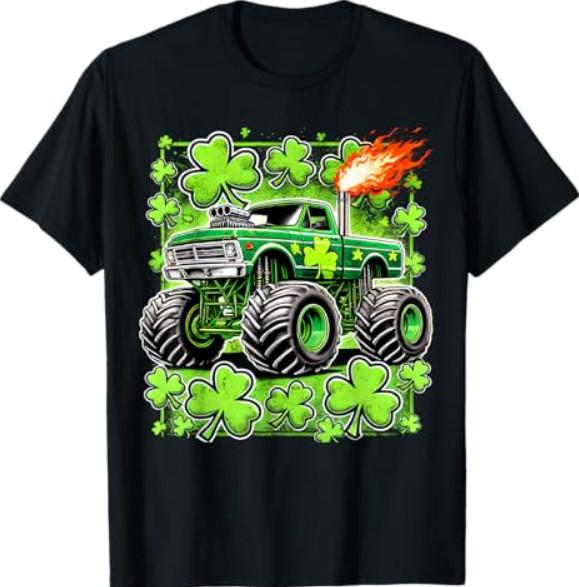 St. Patrick's Day Jungen Glücks Monster Truck T-Shirt