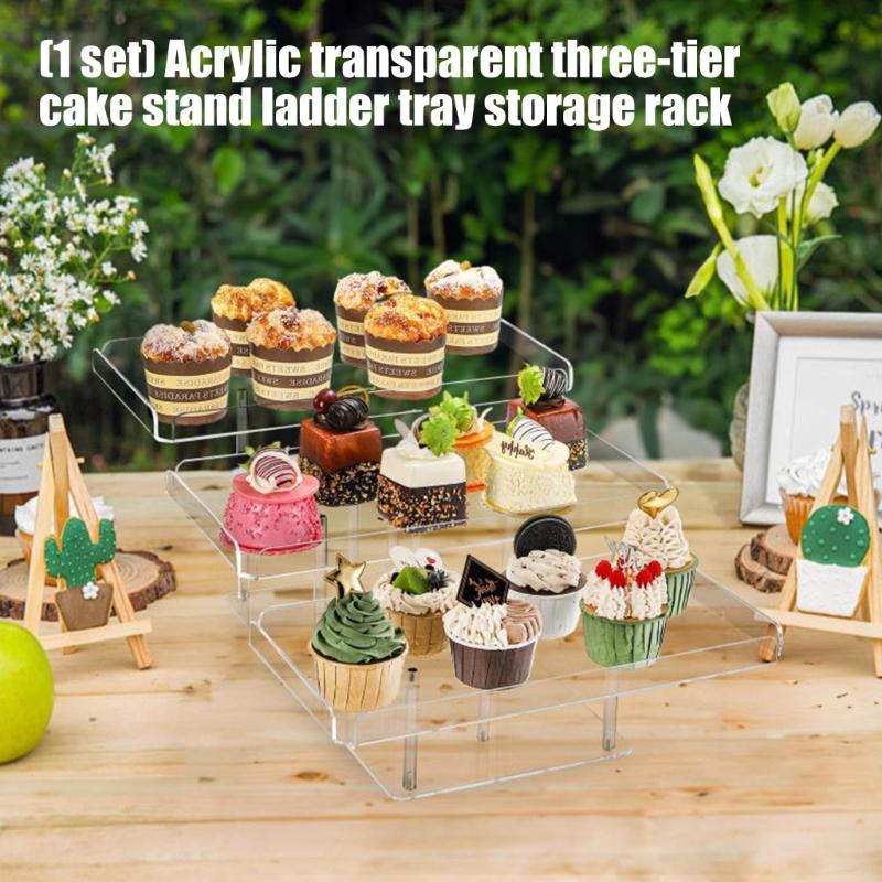 Clear 3 Layer Step Design Serving Tray For Cakes Dessert Display Stable Acrylic Structure Perfect For Celebration Event Home Decors Organizers