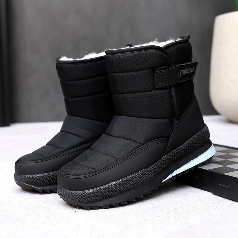 

Мужские зимние теплые ботинки для снега, легкие нескользящие водонепроницаемые ботинки по щиколотку, подкладка из искусственного меха, для спорта на открытом воздухе, пешего туризма, короткие ботинки для мужчин 46 чёрный