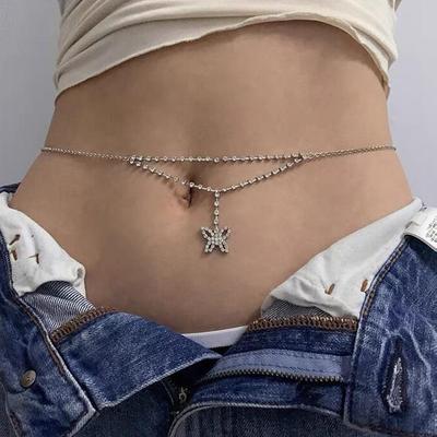 Elegante Strass Schmetterling Körperkette: Schicke Strandmode Taillendekoration