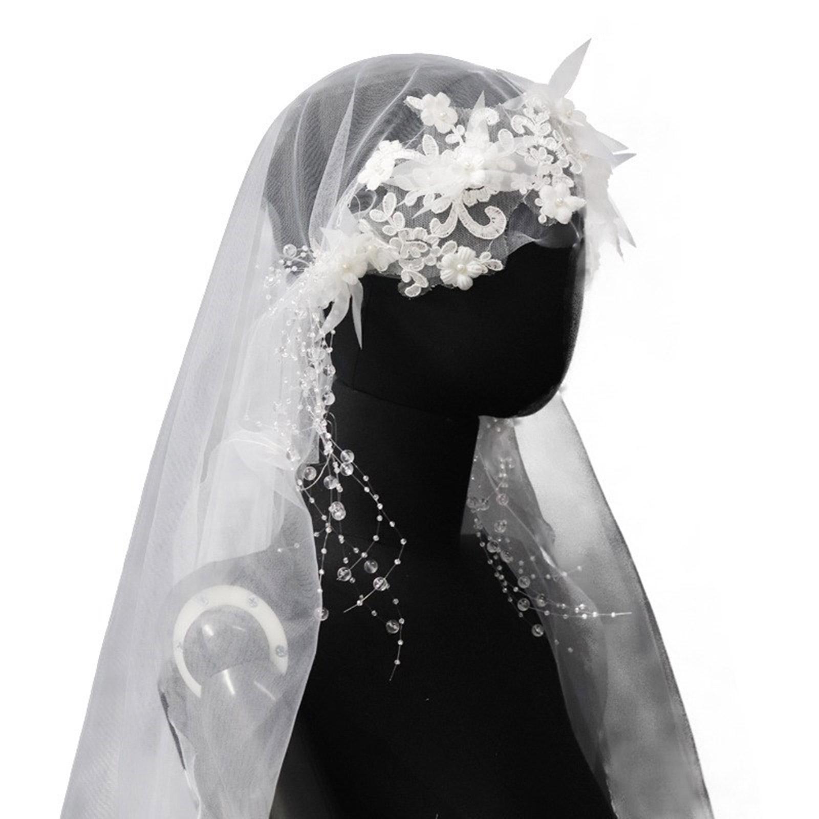 

Фата с цветочными нашивками и жемчужными бусинами, нежная карнавальная фата для невесты на свадьбу, празднование, вечеринка белый