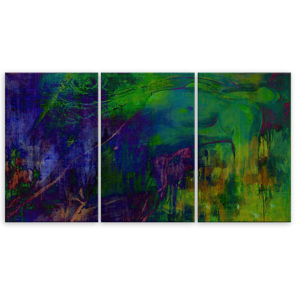 Three piece picture canvas print Abstract Woman Painted