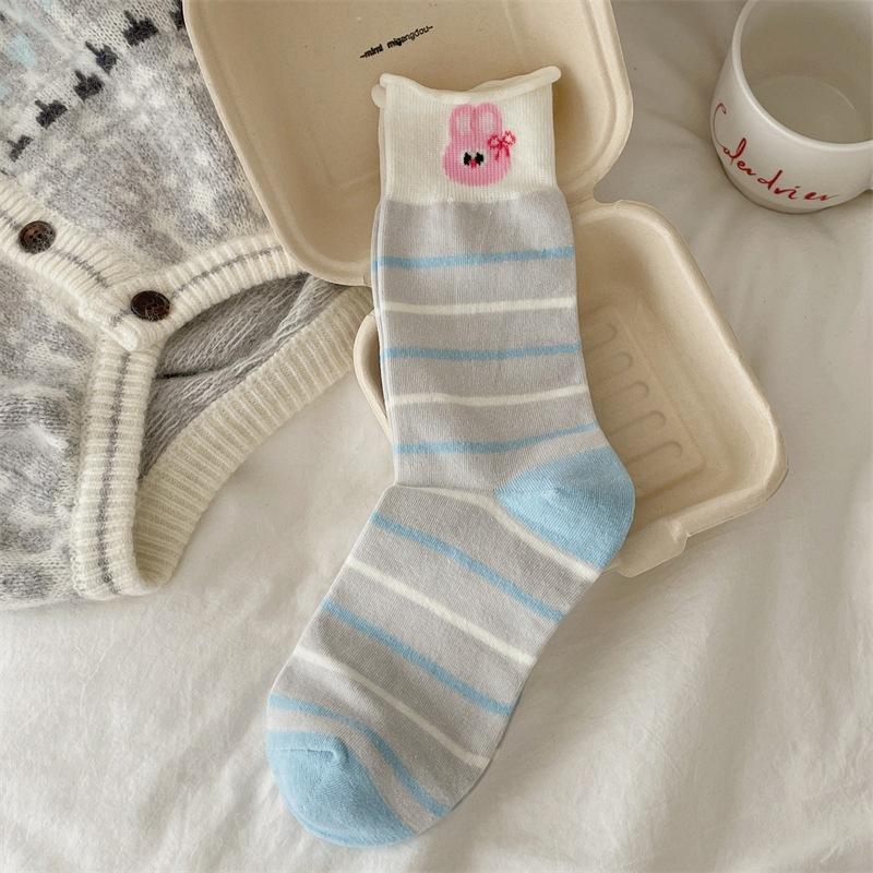 

Милые мультяшные носки до середины икры для кошек и собак с цветными блочными полосками и горошком. Носки из чистого хлопка для девочек 1 pair