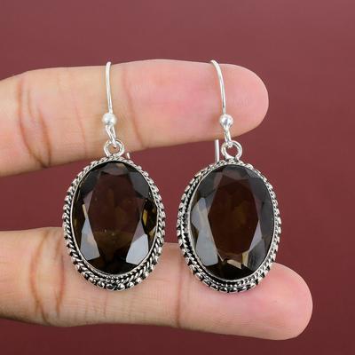 Facettierte Rauchquarz Ohrringe Natur Edelstein Ohrringe 925 Sterling Silber Ohrringe Vintage Schmuck Handgemachte Ohrringe Silber Schmuck Als Geschenk