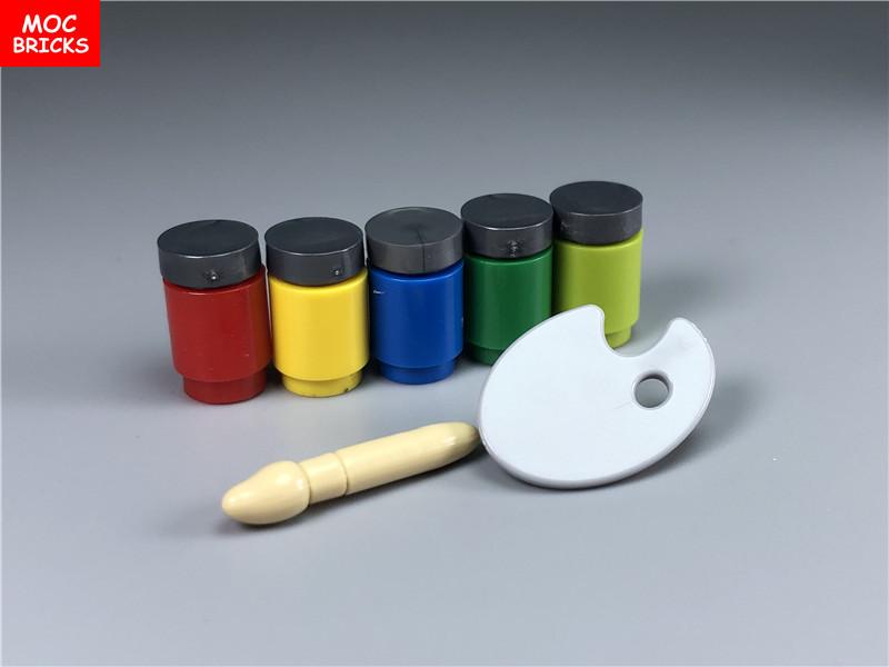 

Set MOC Brick Drawing Brush Pigment Painting Bottle Artist Palette Building Blocks Toys Children s Dolls Presents 1 set