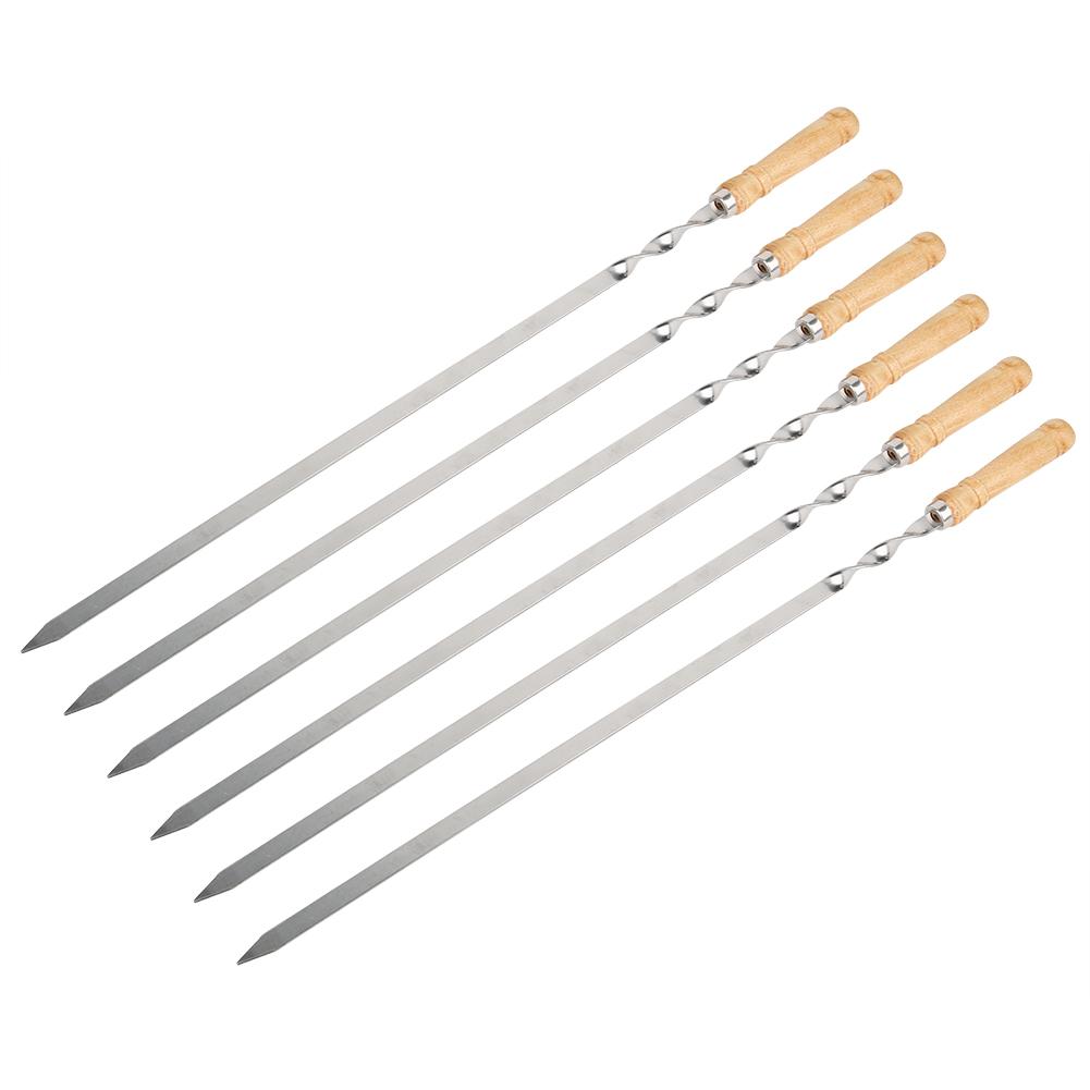 6Pcs Stainless Steel BBQ Sticks Grill Skewers BBQ Flat Skewers Grilling Tools for Kitchen