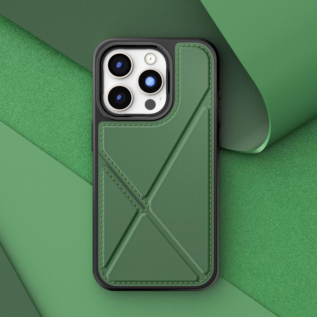 Applicable To IPhone16 Card Phone Case Folding Bracket Apple 15 Promax Protective Cover Leather Pattern 14/13