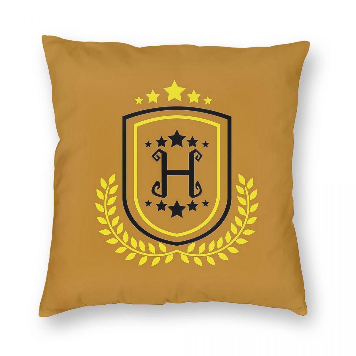 Huffle Badger Star Emblem Square Pillowcase Polyester Linen Velvet Printed Zip Decorative Sofa Seater Cushion Cover Peach skin 18*18(CM)-1Pcs