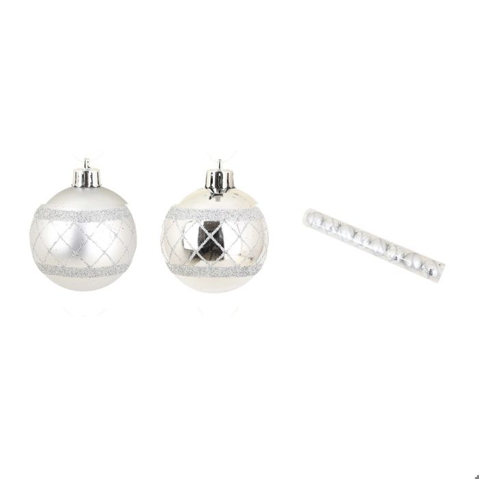 Set de 8 Boules de Noël Décor Carreaux Argent 6 cm