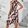 Modisches Damenkleid mit Blattdruck, verdreht und unregelmäßig, für Frühling und Sommer