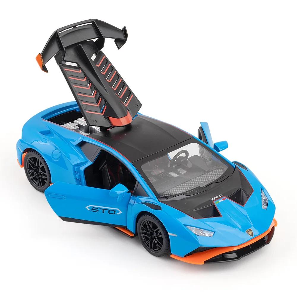 1/24 Alloy Lamborghini Huracan STO Supercar Metal Diecast Car Model Vehicles Pull Back Sound and Light for Children Boy Toys Gift Collection