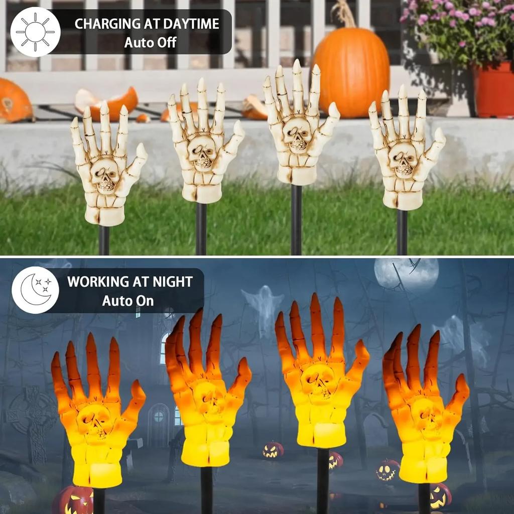 Halloween Outdoor Decoration Solar Lights Lighted Skeleton Hands Stakes Waterproof Skull Solar Garden Lights for Garden Decor
