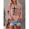 Cross Letter Printed Long Sleeved T-shirts for Women's Casual Multi-color Top