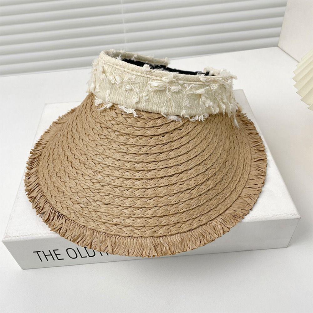 UV Protection Empty Top Straw Hat Woven Straw Folding Sunshade Hat Sunscreen Hat  Beach Vacation