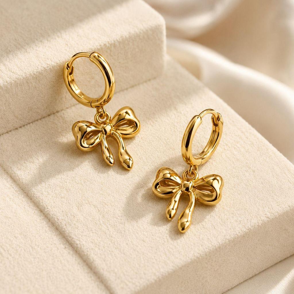 European Chic Gold Bow Earrings - Stainless Steel, High-Class Temperament