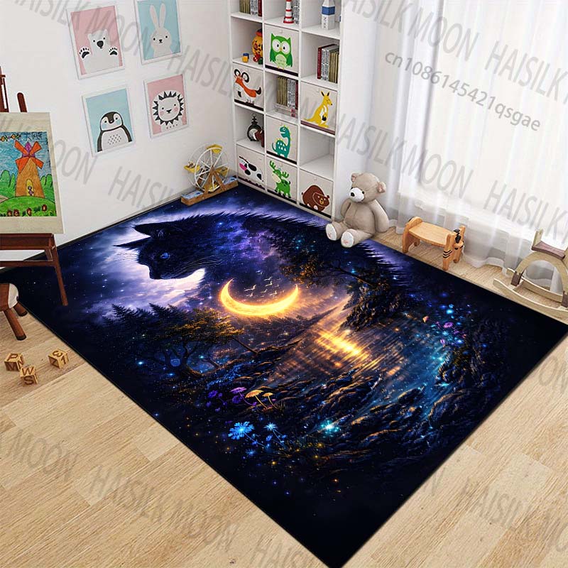 New Product Dreamlike Forest Night Moon Carpet for Living Room Bedroom Bedside Floor Mat Cloakroom Children Play Mat Area Rug
