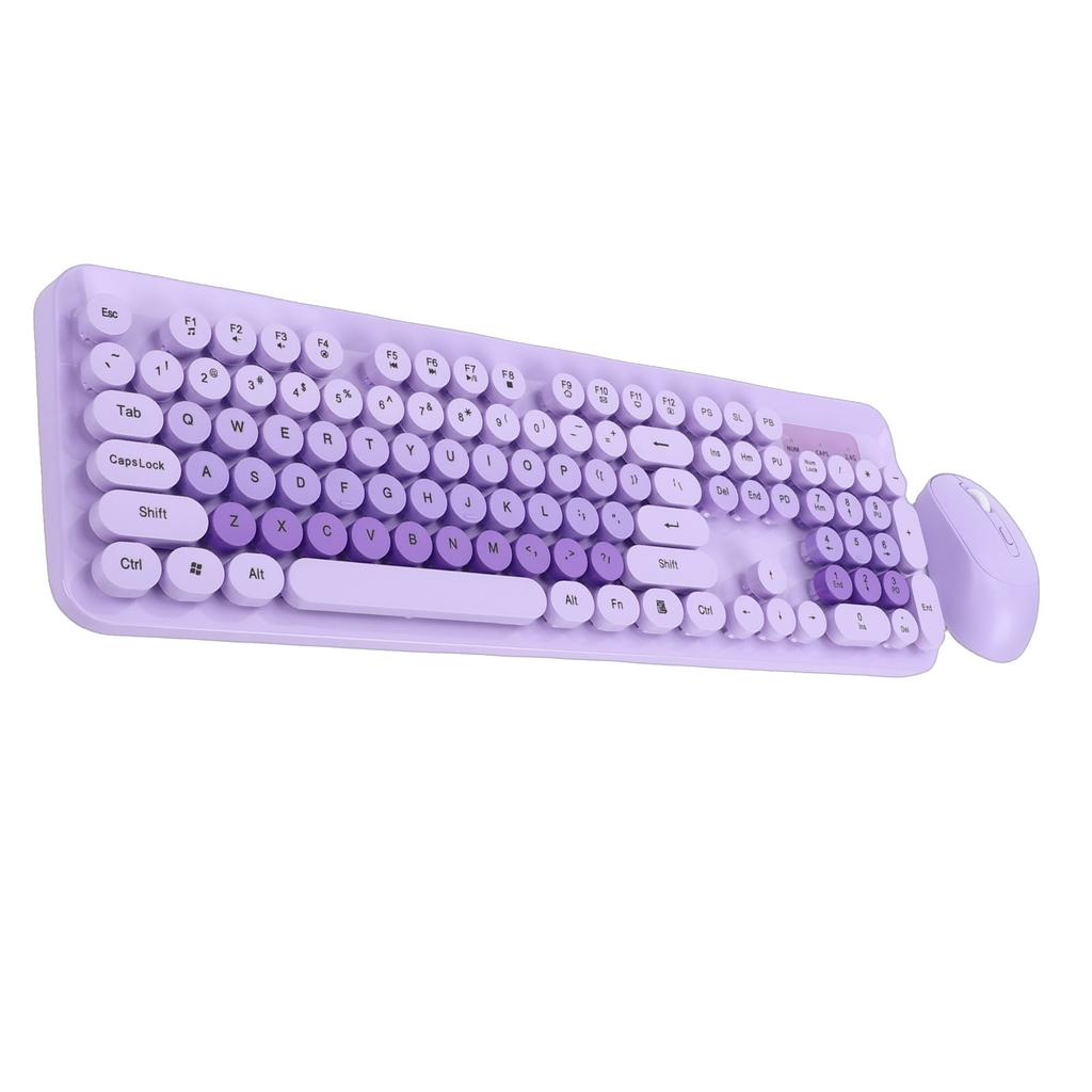 Wireless Cute Keyboard and Mouse 104 Keys Typewriter Style Retro Round Keycaps Keyboard for PC Laptop Desktop