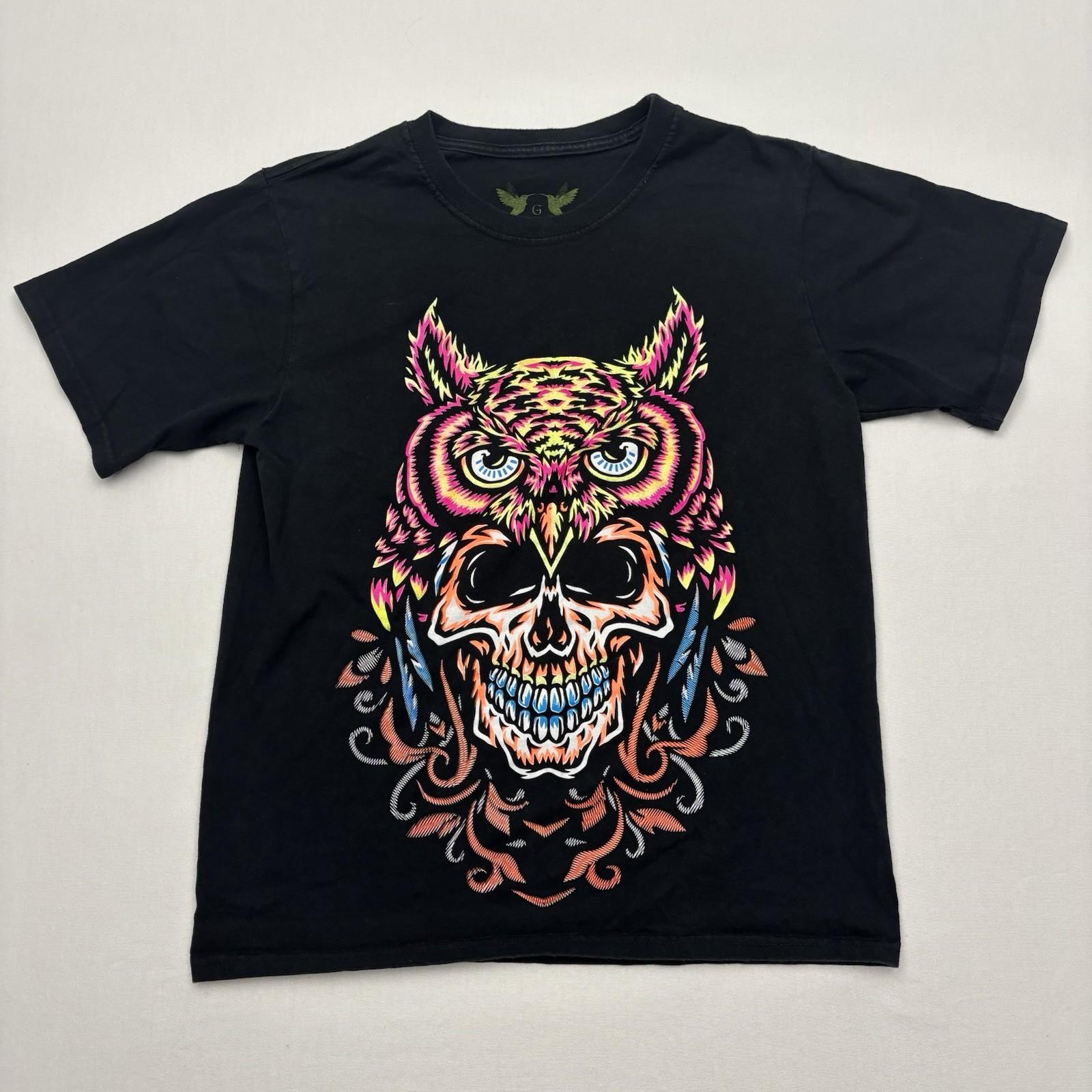 Black Graphic T-Shirt Men MEXICANO CHINGÓN Owl Skull Mexican Eagle Tee Size S S