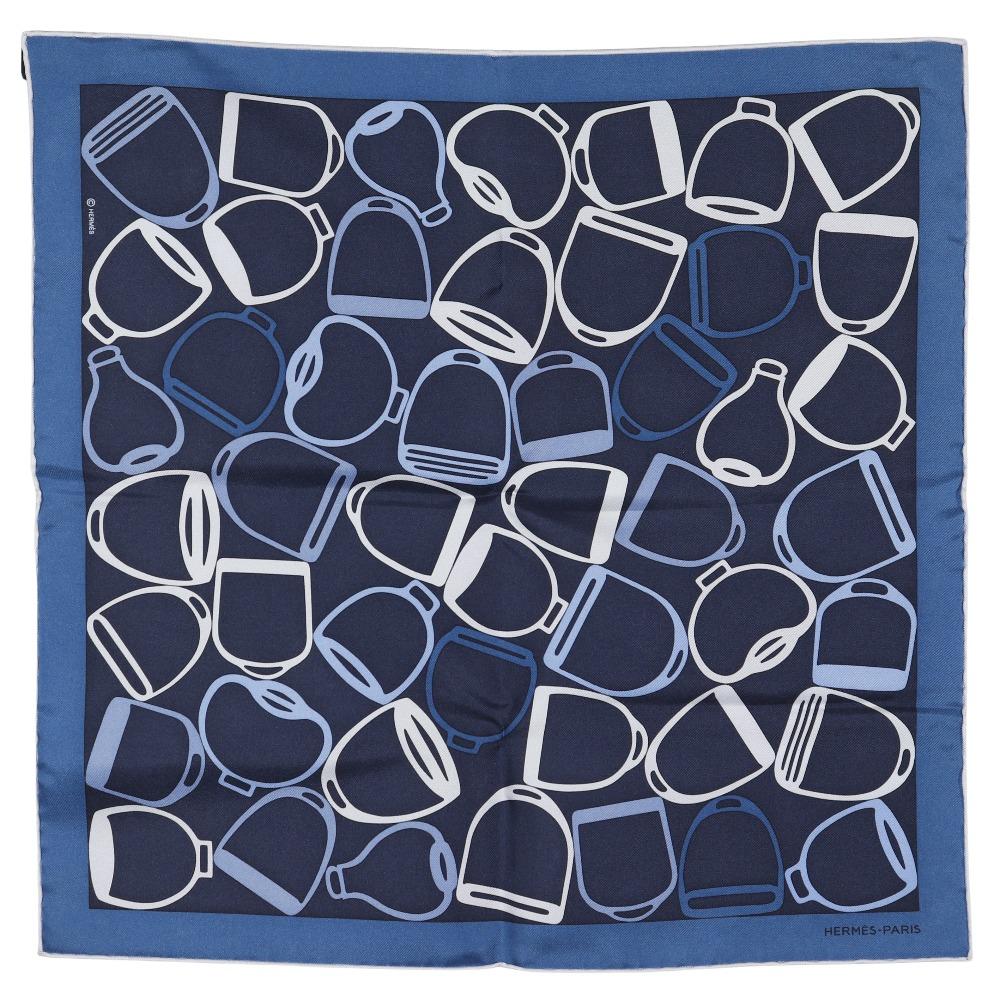 

HERMES Pocket chief scarf A vo etrie Navy blue silk unisex Used