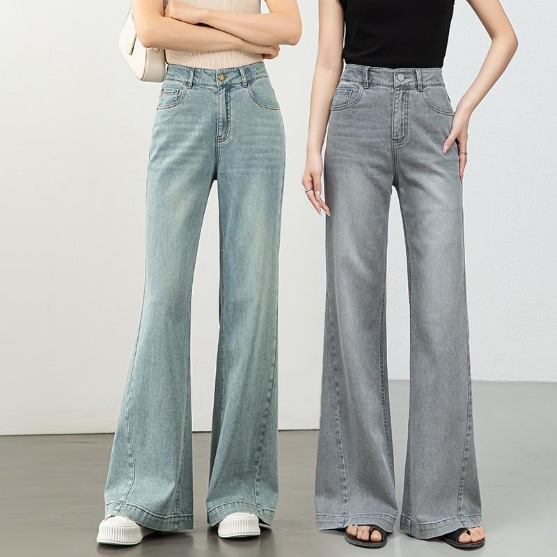 Women's High Rise Flare Jeans Loose Fit Micro Stretch Denim Pants 2026 Summer Slim Floor-Length Bell Bottom Trousers