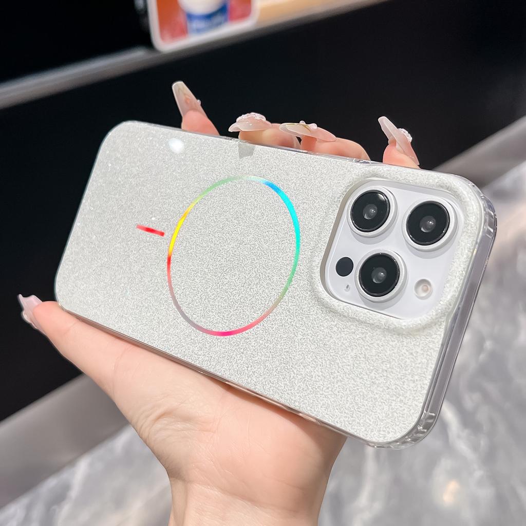 Applicable To IPhone16promax Aurora Thin Circle Magnetic Suction Phone Case Apple 15 Flash Powder Large Hole Anti Fall Protection Case
