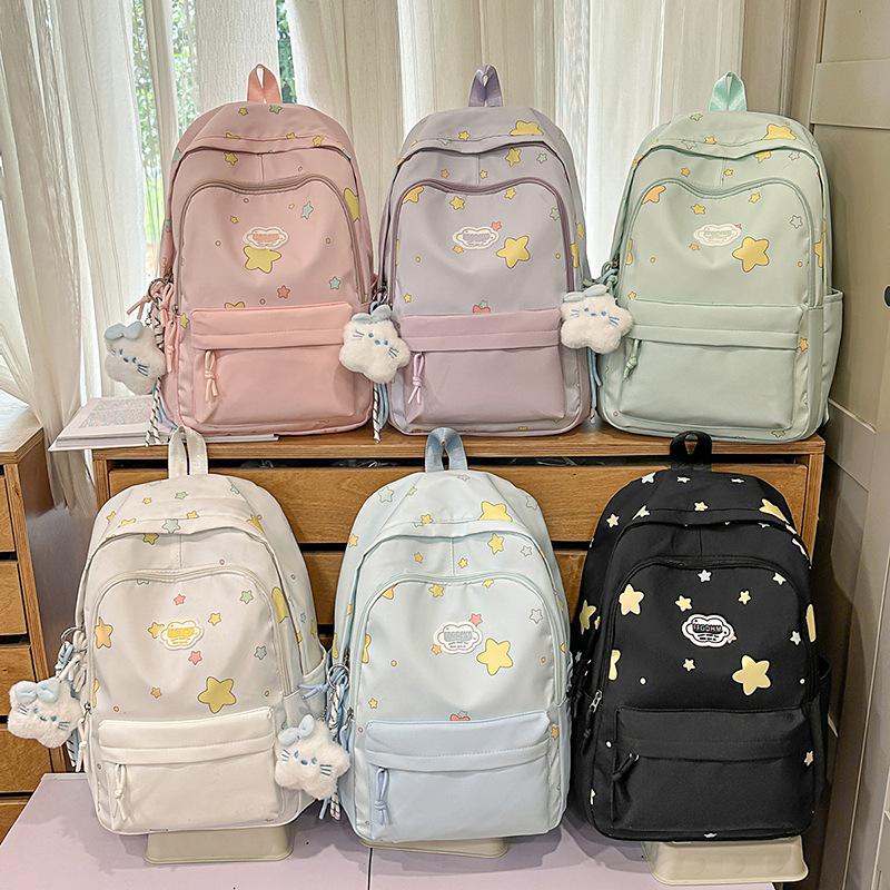 The new Japanese ins high-value, fresh, sweet and cute star backpack for junior high school students, large-capacity backpack for women