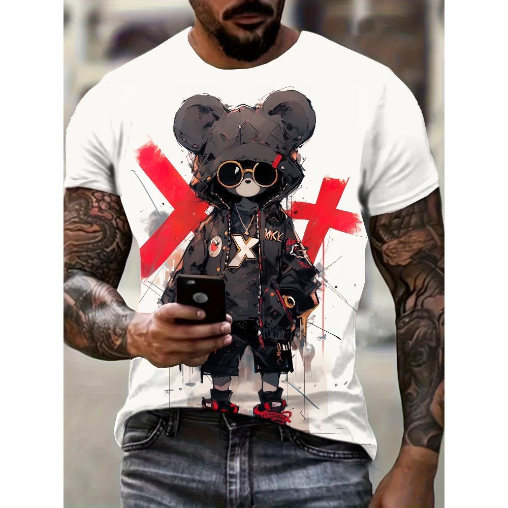 Men's Kids Casual Fashion T-shirt 3D Printing Anime Bear Pattern Printed T-shirt For Summer Daily Outdoor Streetwear Oversized Tops