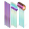 12Pcs/Set Western Golden Stainless Steel Cutlery Set Mirror Dinnerware Set Fork Spoon Chopsticks Tableware Flatware Set